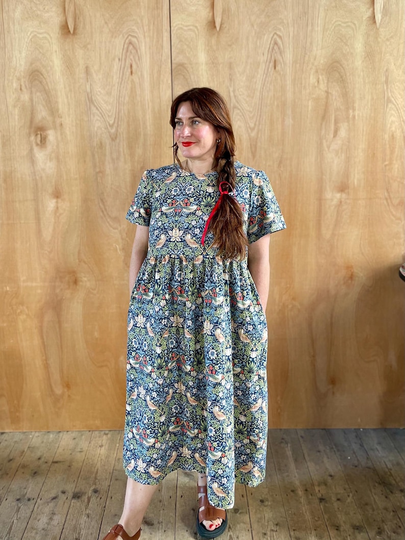 Handmade Strawberry Thief Smock Dress: William Morris Print Cotton image 1