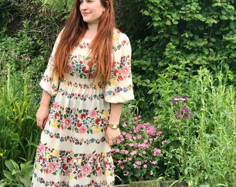 Floral folk midi prairie dress women’s ladies floral flowers 70s Camilla all sizes petite regular plus