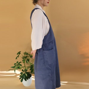 Handmade corduroy midi smock dress with deep side pockets apron pinafore style image 5