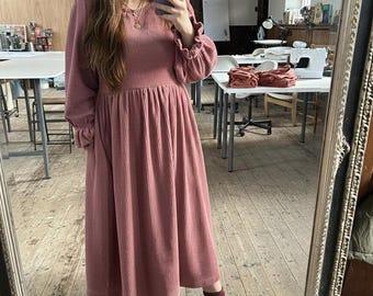 Midi-jurk met gestrikte taille; Heritage-jumbokoord in olijfgroen, mosterdgeel, oranje, blauw
