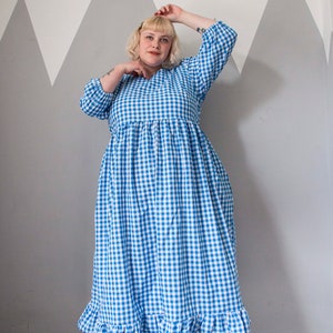 Handmade tie waist cotton gingham balloon sleeve smock dress with pockets sun dress summer