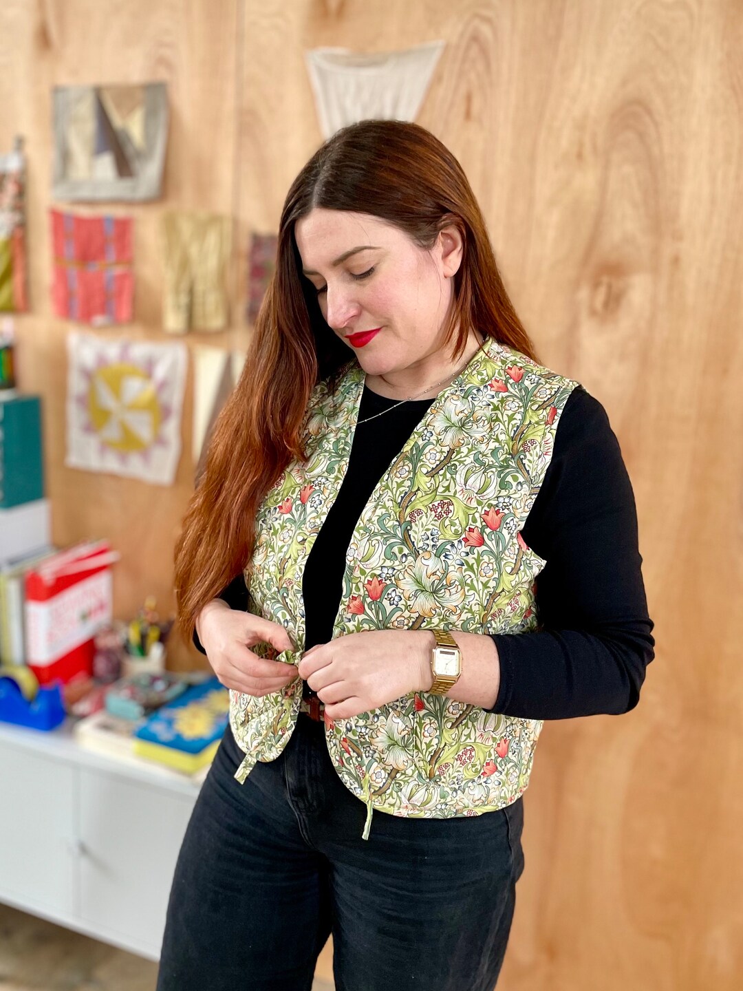 William Morris Reversible Quilted Vest Gilet Waistcoat Ladies