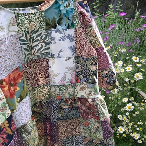 Handmade midi heirloom patchwork ladies smock dress pockets with william Morris and vintage floral fabric recycled quilted image 8