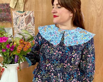 Floral Schößchen Bluse, Rüschen Bubikragen, Frühling Sommer Top