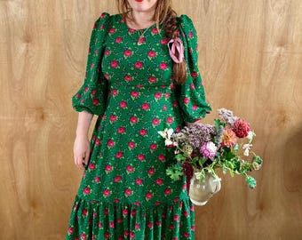 Vintage 70s Green Floral Dress  the Vampire's Wife Inspired, Romantic  Prairie Style, High Neck, Long Sleeve, Boho Chic, Statement, Occasion - Etsy