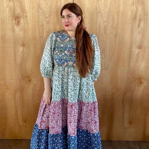 ■MORI MORIS(モリモリス)Belted wool check dress Handmade William Morris Mash up Pieces Maxi Dress With