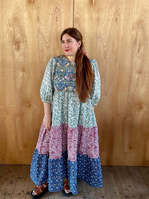 Handmade William Morris Mash up Pieces Maxi Dress With