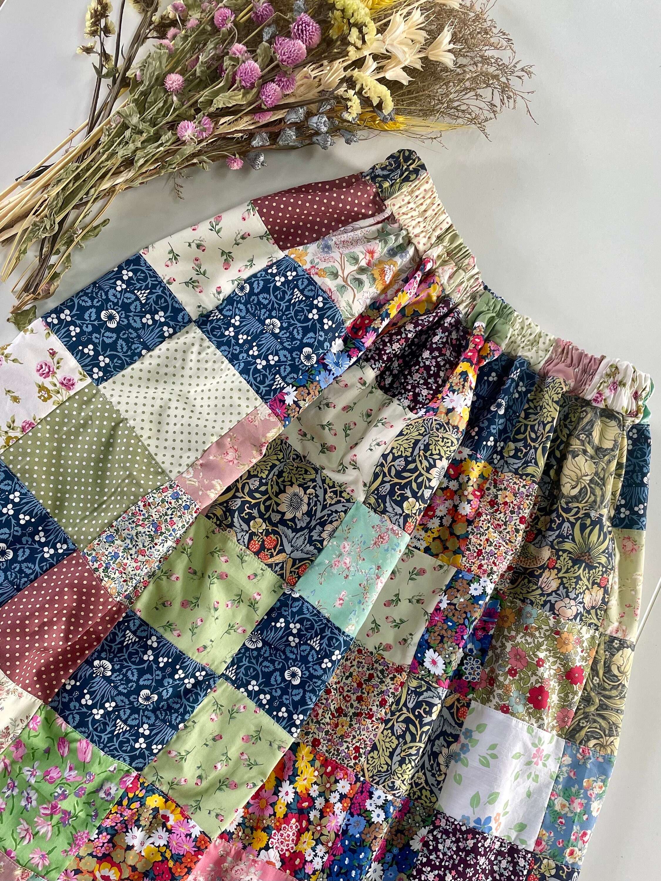 Women's Handmade Patchwork Midi Skirt Liberty Morris Vintage