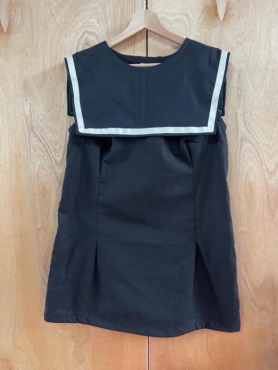 Black cotton women's sailor mini dress nautical collar romantic made to order Black cotton women's sailor mini dress nautical collar romantic made to order