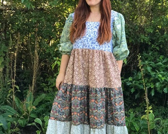 Handmade William Morris Mash Up pieces maxi dress with pockets patchwork prairie dress