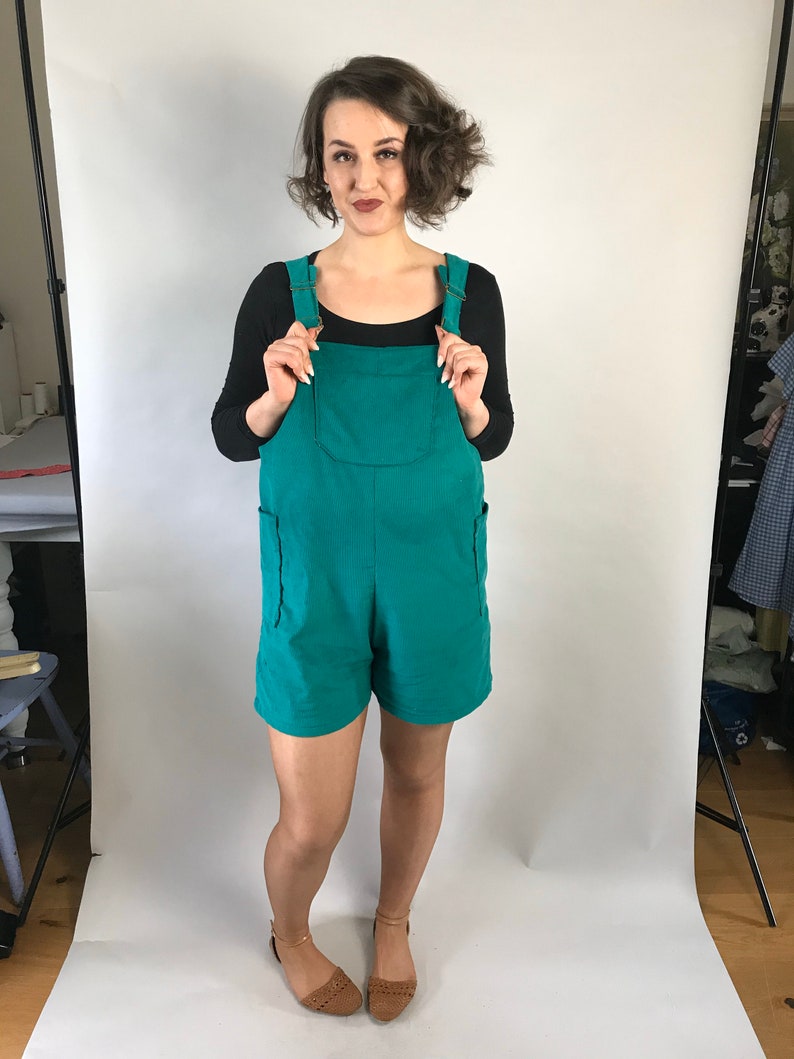 Handmade Corduroy Dungaree shorts Overalls Worker Style navy, green, pink, burgundy, black ladies womens all sizes image 1