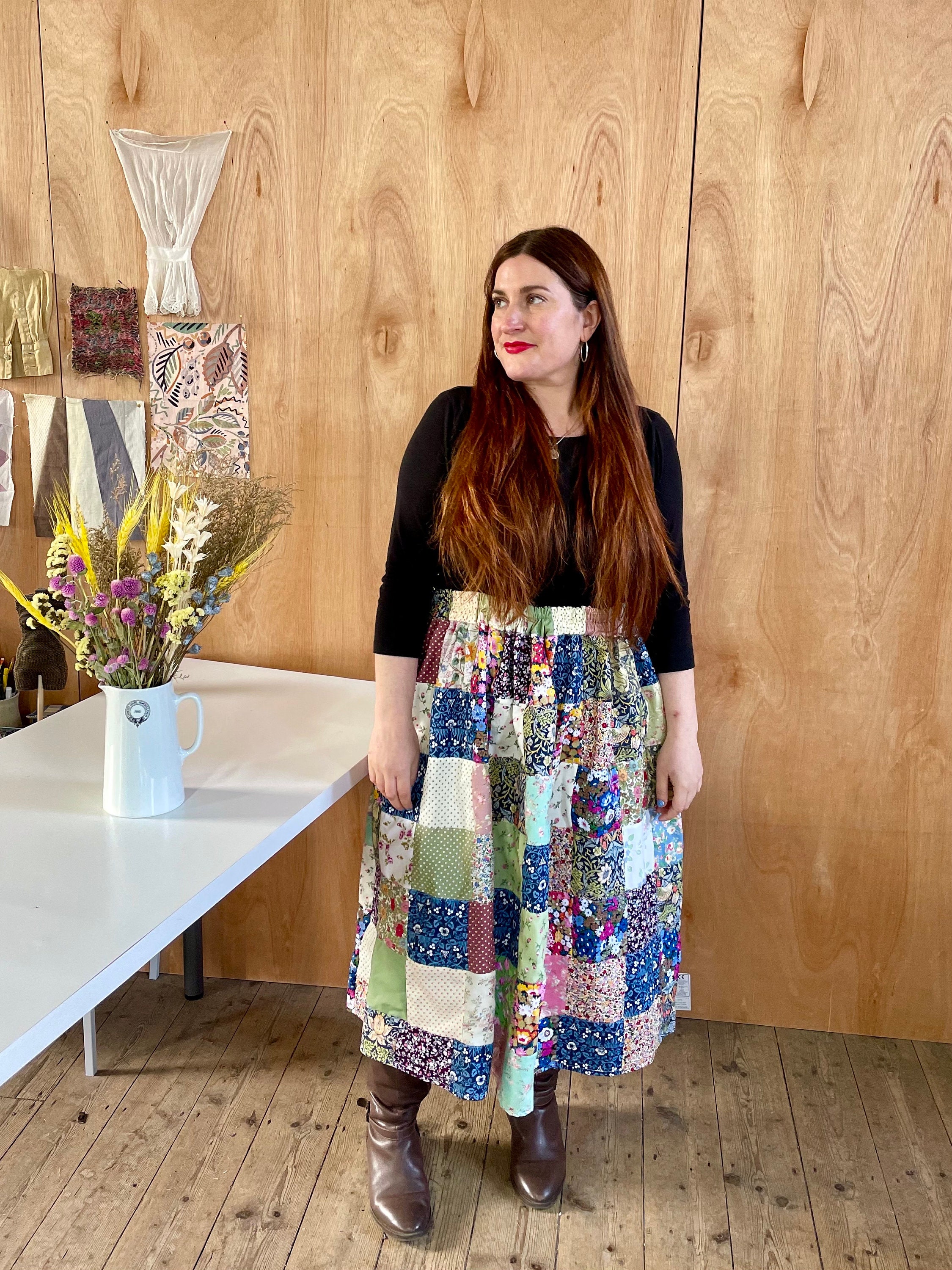 Women's Handmade Patchwork Midi Skirt Liberty Morris Vintage