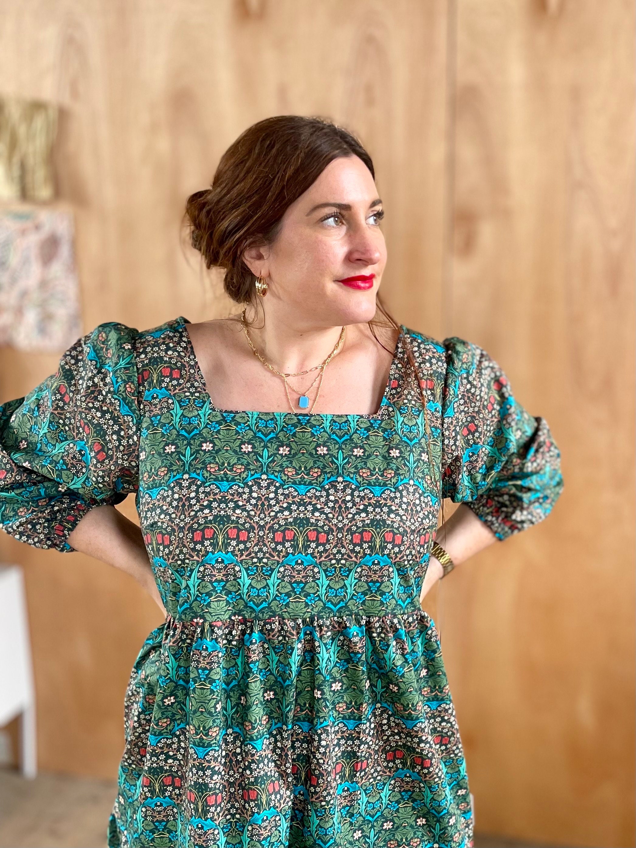 William Morris Print Midi Dress: Prairie Ruffle Tiered Cotton