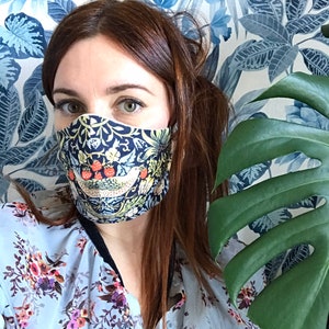 William Morris reusable face mask covering washable recycled fabric cotton tie back strawberry thief golden lily willow bough trellis image 7