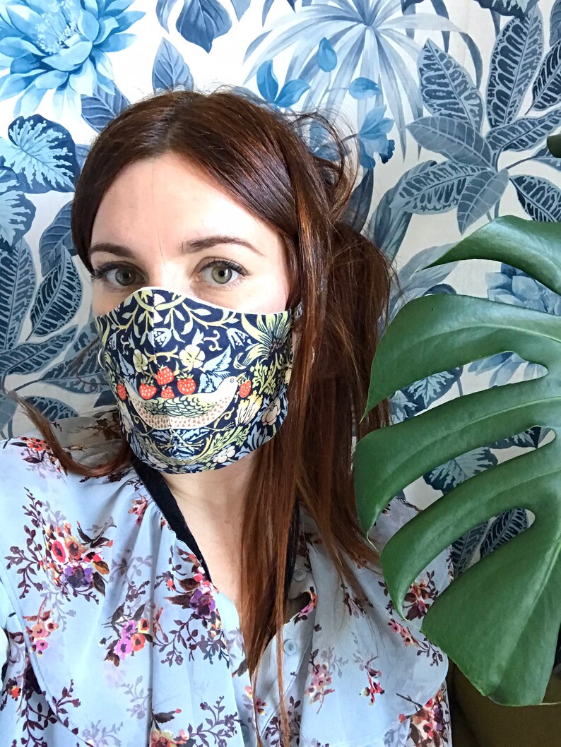 William Morris reusable face mask covering washable recycled fabric cotton tie back strawberry thief golden lily willow bough trellis image 7