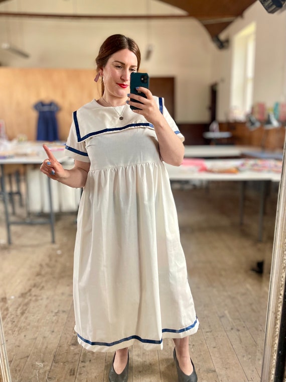 White Sailor Midi Dress: Cotton Nautical Collar - Etsy