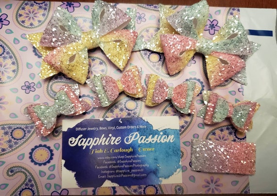 Rainbow Glitter Double Diva Bow 2 inch.