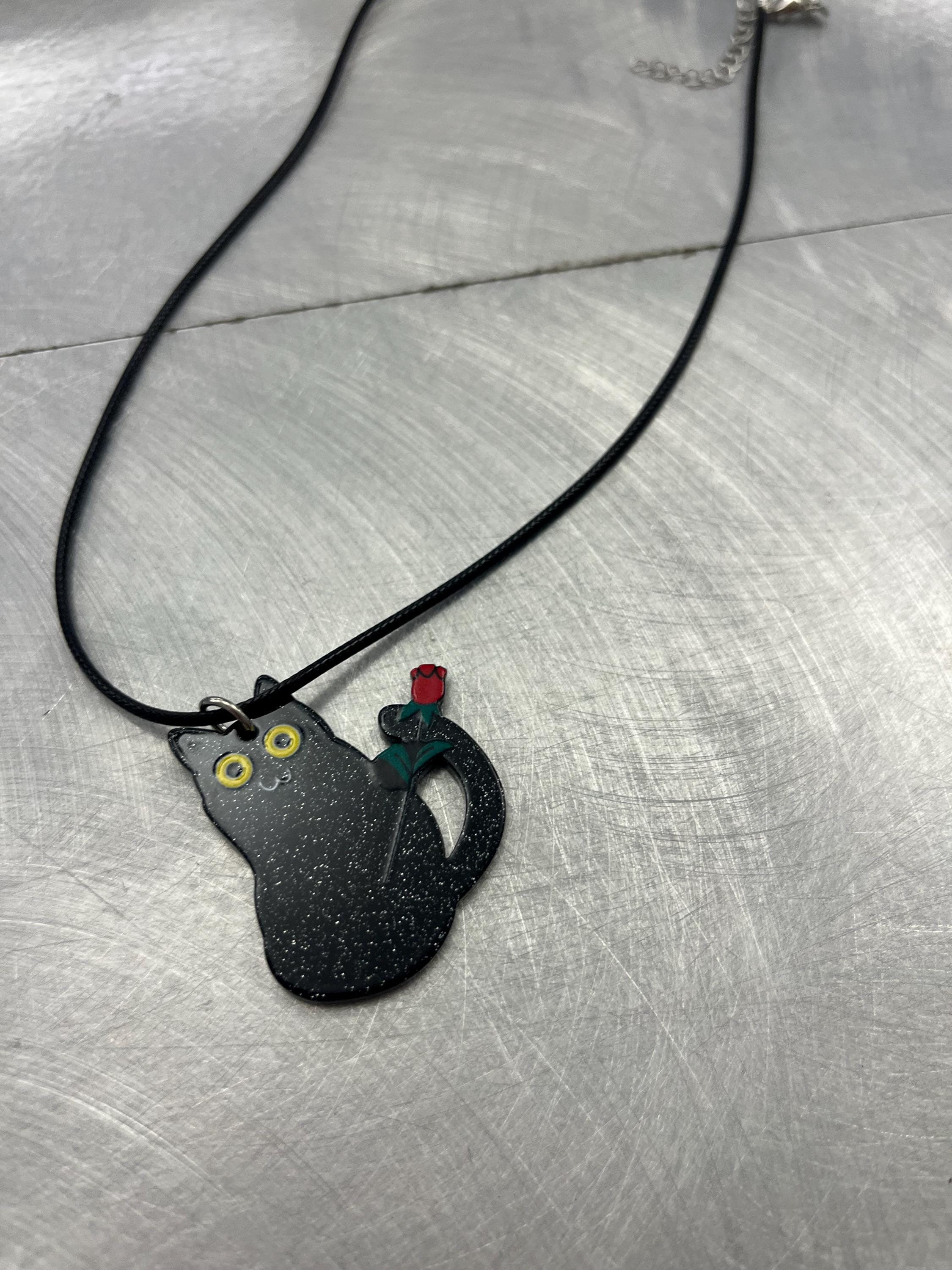 Black Cat Necklace - Etsy