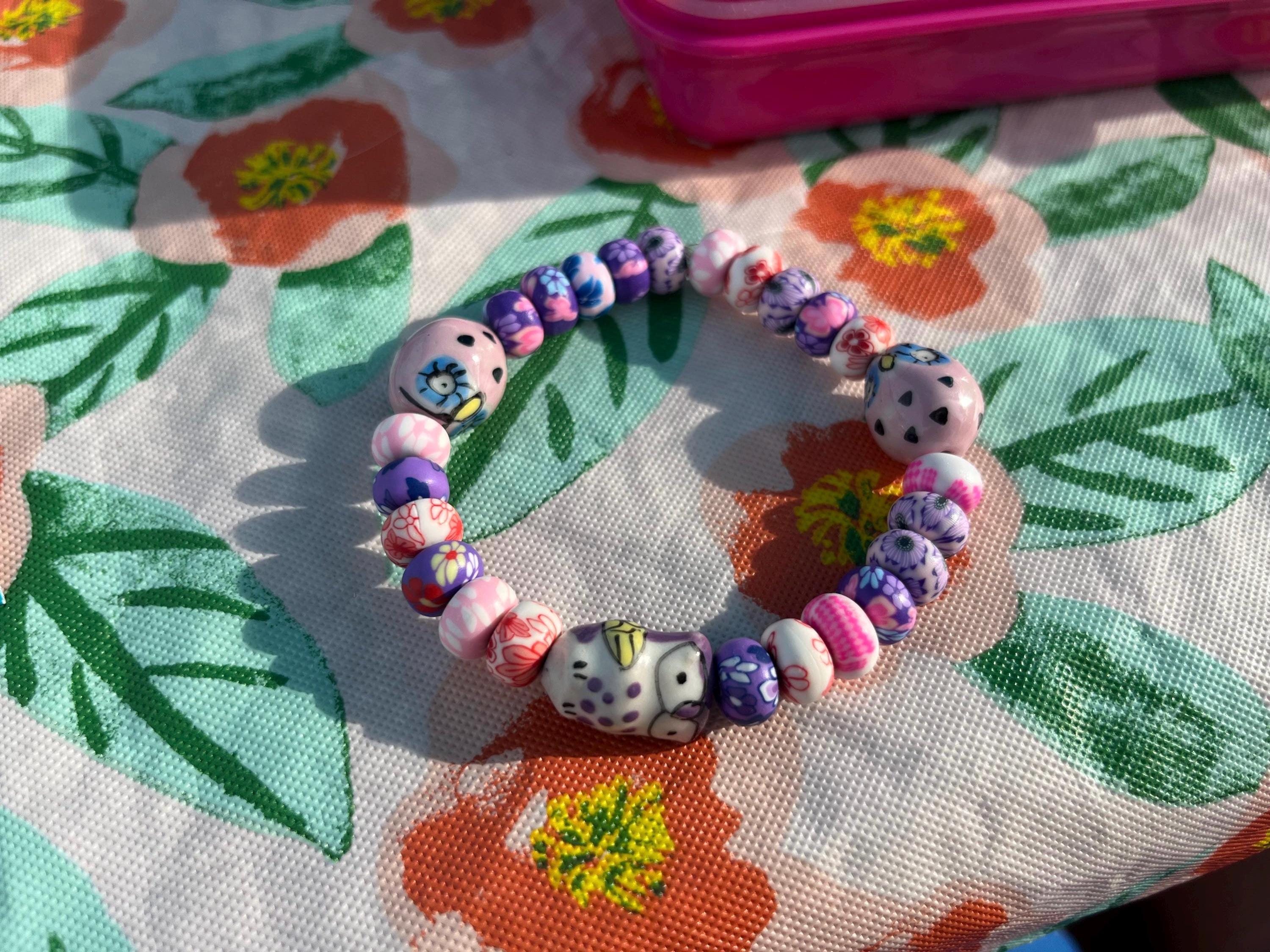 Pink and purple owl bracelet