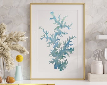 Any Lake Custom Lake Map Topography Painting | Unique Lake House Decor | Hand painted Watercolor Fine Art, Fishing Gift for Him
