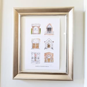 Alabama tourism art print, Doors of Montgomery watercolor historical architecture 12x18