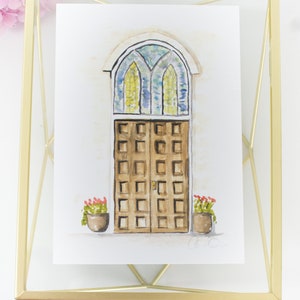 Doors of Guntersville First Presbyterian Church Stainglass Door  5x7 Watercolor Print