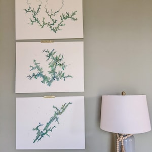 lake abstract map painting, lake house decor