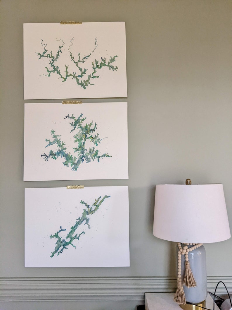 lake abstract map painting, lake house decor