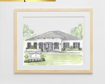 Custom Hand painted Watercolor Store Painting, Storefront  Commercial building, Restaurant painting, Boutique, Doctors Office, Gift for Boss