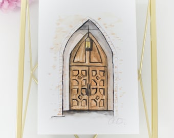 Doors of Guntersville Episcopal Church Doors Watercolor Painting Print 5x7 Architecture
