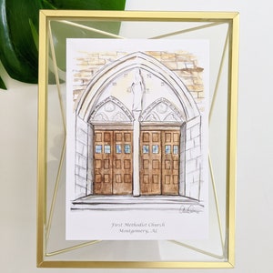First United Methodist Church Montgomery Door watercolor PRINT (5x7 or 8x10)