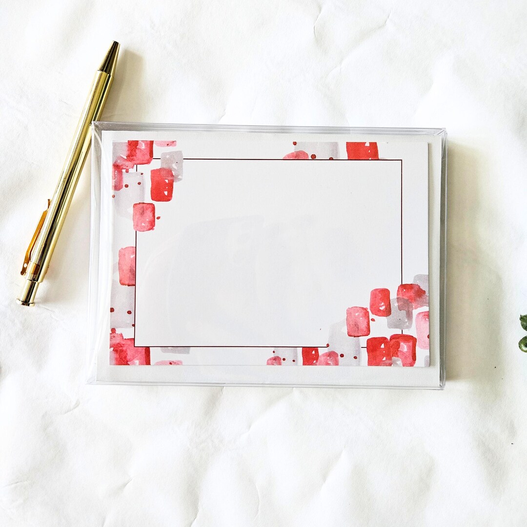 Red and Gray Colorway Flat Notecards, Set of 10 With White Envelopes A6 ...