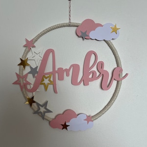 Decorazione da parete - corona - nuvola - stelle - luna - rosa - ORO - personalizzata - nome - ragazza