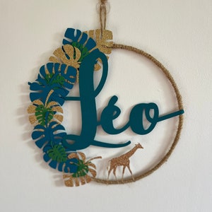Idea regalo ragazzo - Decorazione da parete - corona - giungla - personalizzata - nome - ragazzo - blu