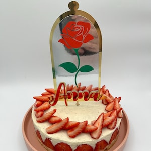 Decorazione per torta "La bella e la bestia", campana rosa, decorazione per torta Disney per bambine: personalizzala con il nome di tua figlia.