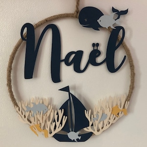 Decorazione da parete - corona - marinaio - mare - pesce - balena - personalizzata - nome - bambino