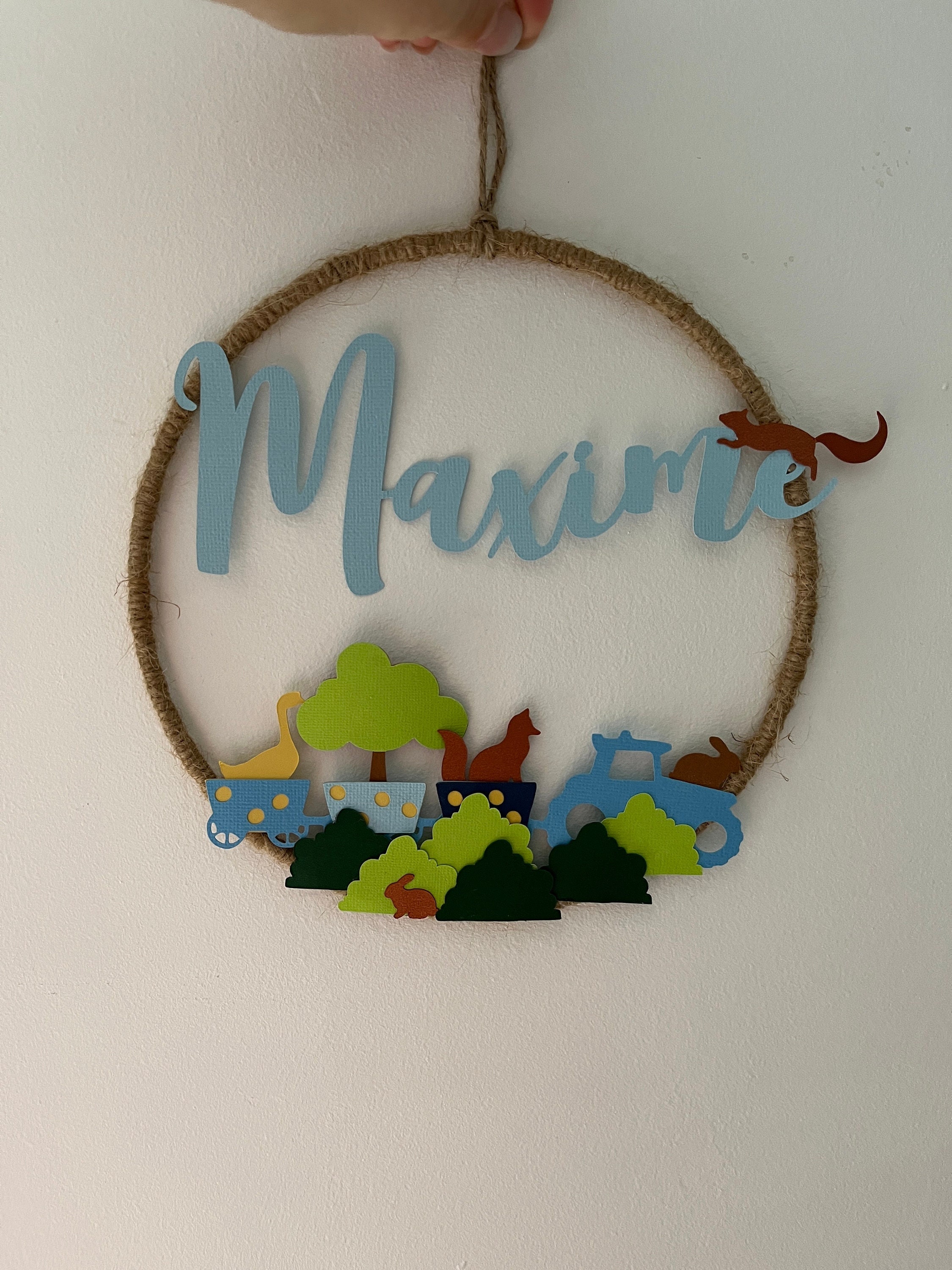 Couronne Animaux de La Ferme Personnalisée avec Le Prénom - Décoration Murale Renard , Tracteur Port