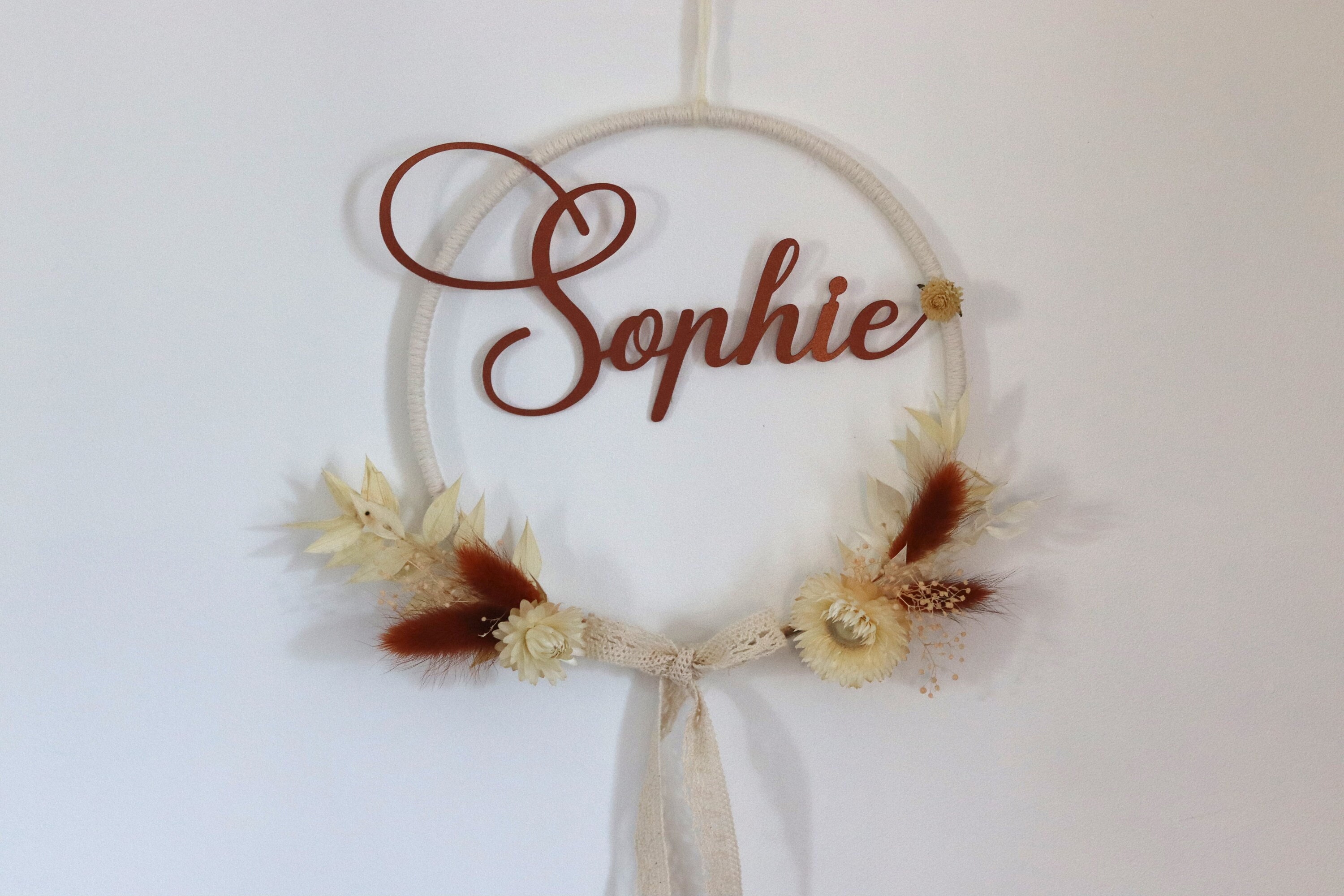 Couronne Fleurs Séchées Personnalisée - Décoration Murale Chambre- Prénom Personnalisé Naissance