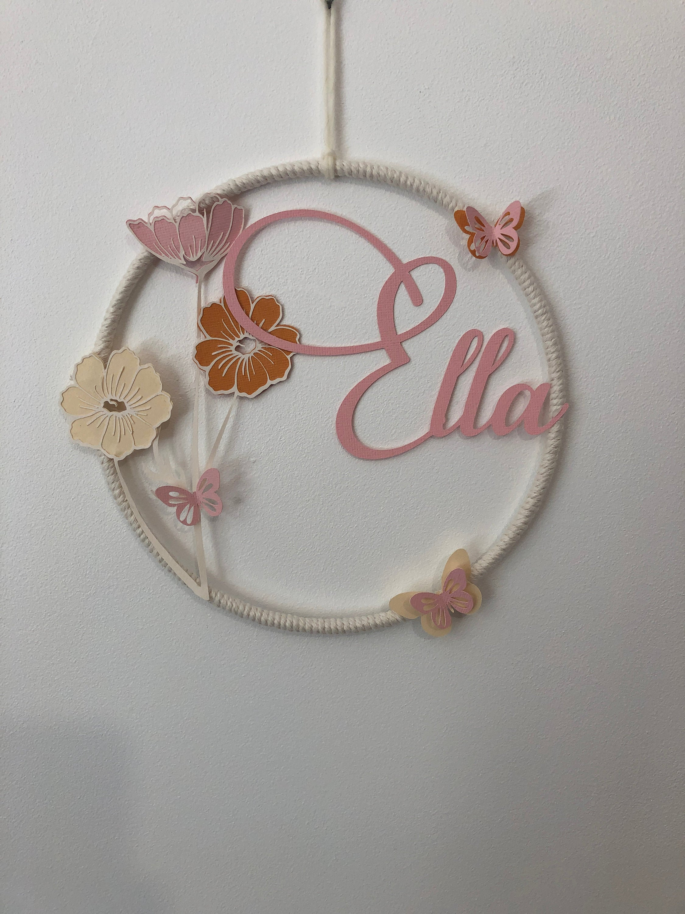 Décoration Murale - Chambre Fille Couronne Fleurs Personnalisée Papillon Cadeau Naissance Décoration