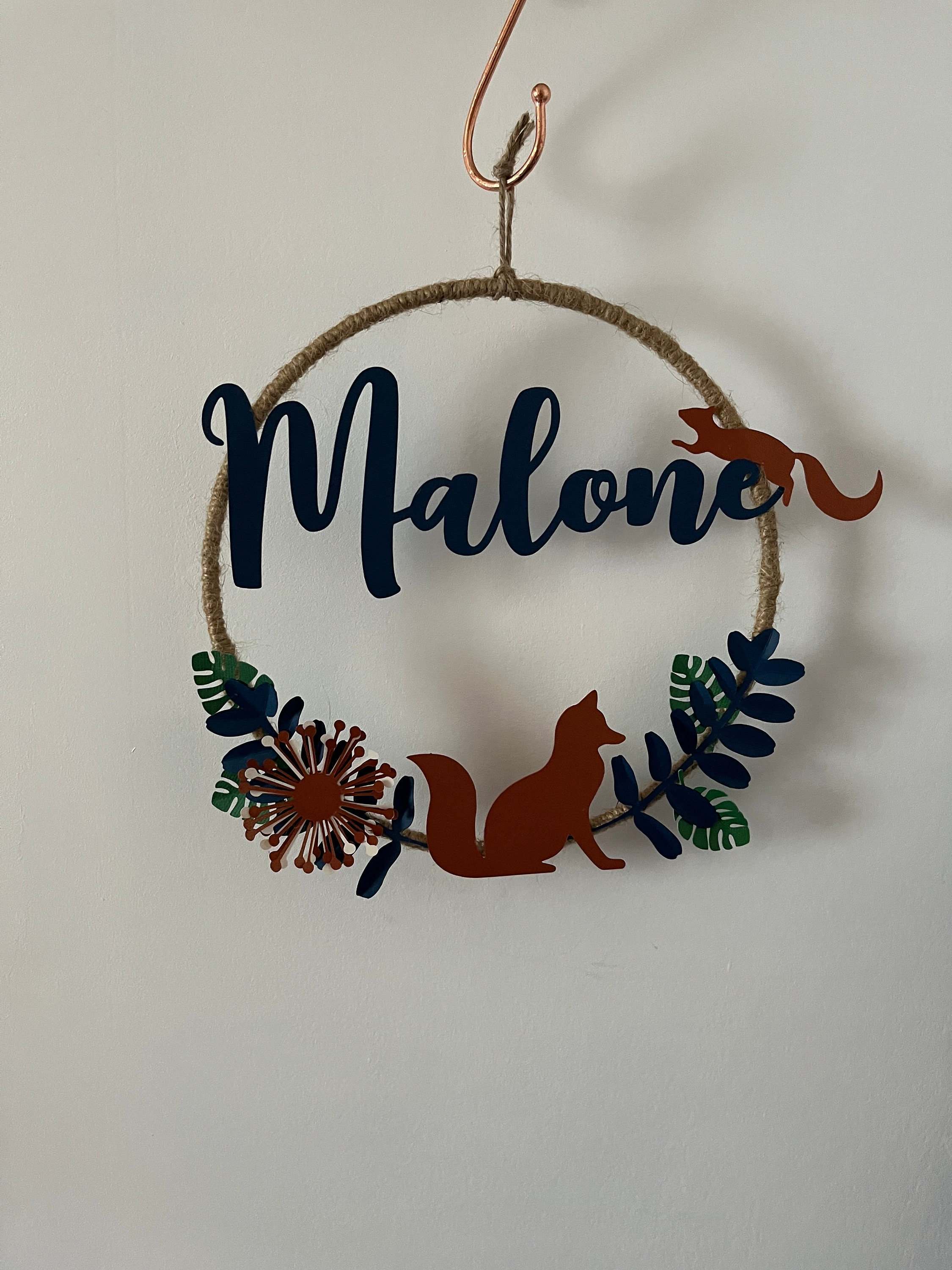 Couronne Forêt , Renard Personnalisée avec Le Prénom - Décoration Murale Renard , Écureuil Porte Cha