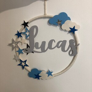 Decorazione murale - corona - nuvola - stelle - luna - personalizzata - nome - ragazzo