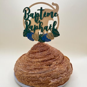 Decorazione per torta di battesimo con nome a scelta elefante - Cake topper - giungla - personalizzato - nome - bambino