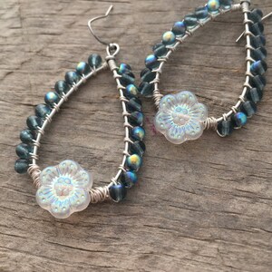 aura glass & wild rose hoop earrings