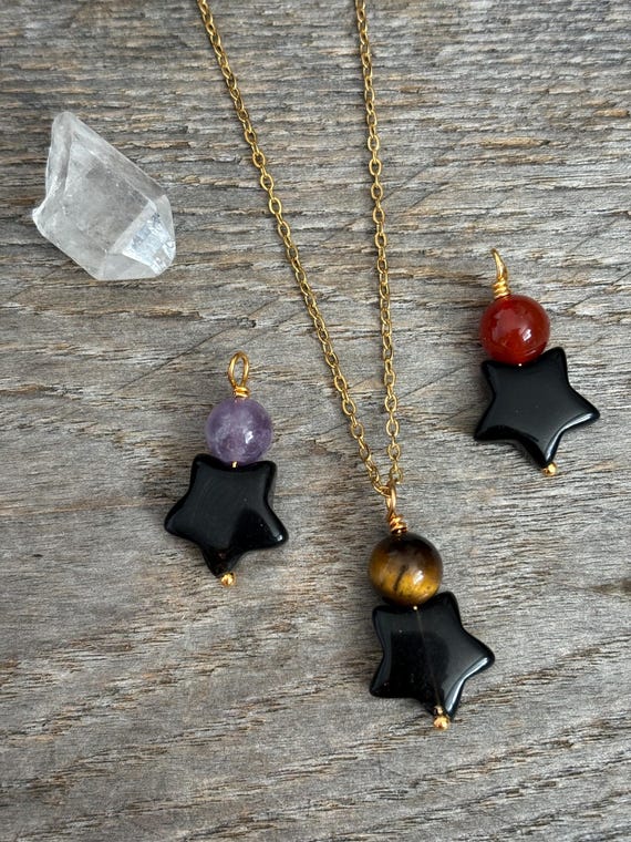 Obsidian Star Necklace Etsy