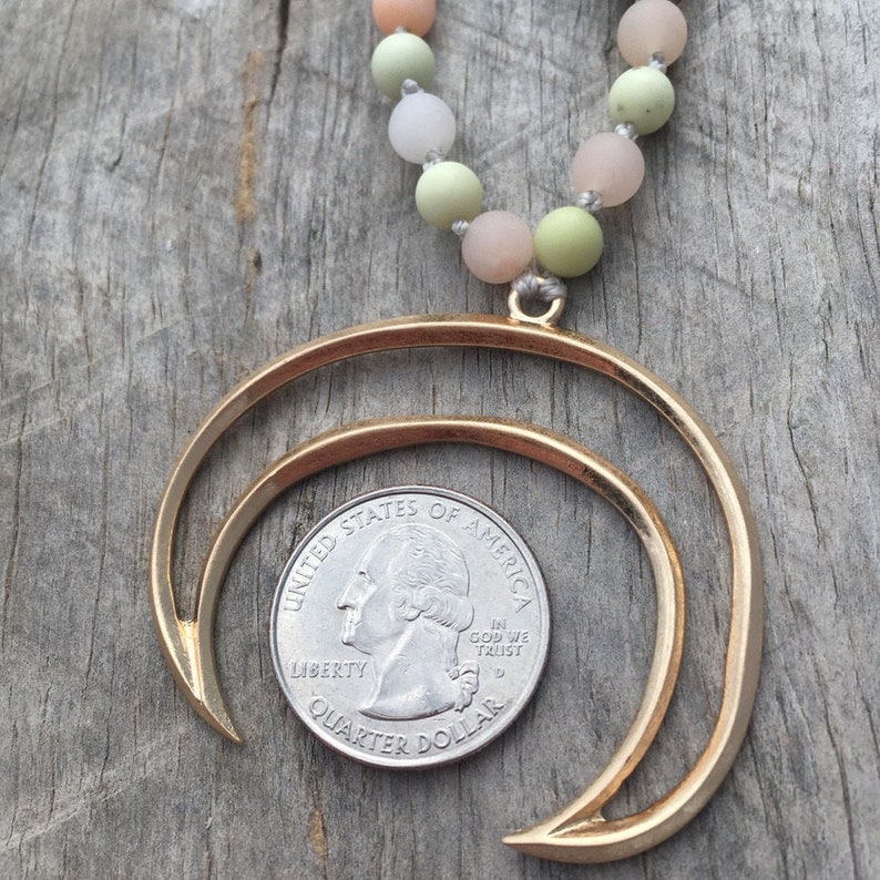 pink aventurine Australian butter jasper /& gold crescent moon knotted necklace