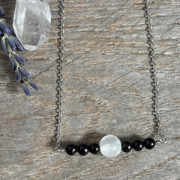 black tourmaline & selenite necklace