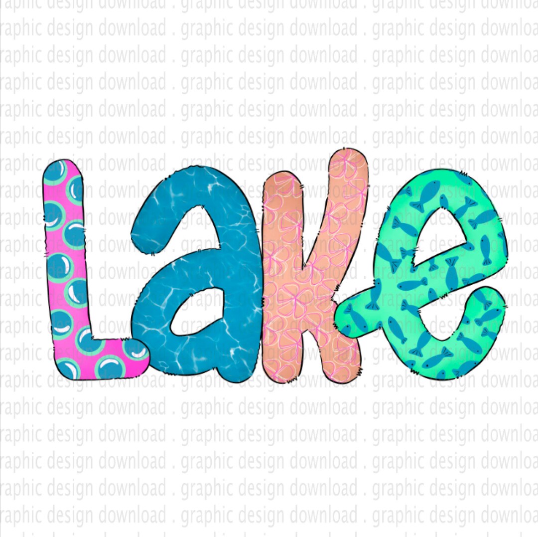 Lake Hand Drawn Word Art Clipart PNG Instant Download Etsy