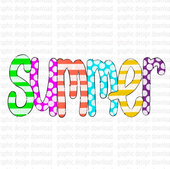 Download Summer Hand Drawn Word Art Clipart Png Instant Download Etsy