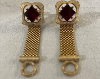 Cufflinks Black Onyx Gemstone with Vintage Glass Gold and Ruby Red Center Cufflinks Raised 3D