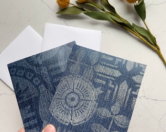 Denim Block Print Note Card Collection, Set of 6 Blank Cards